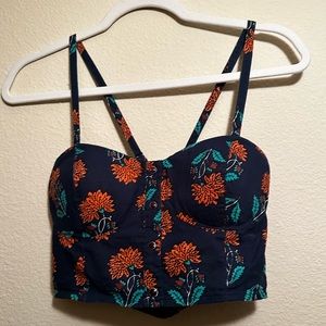Blue Floral Bralette Bandeau American Rag (Macy's) XS Cross Back Crop Top